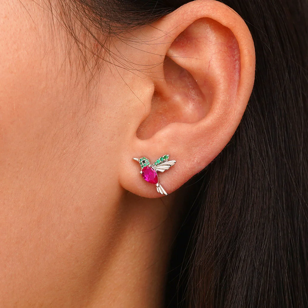 Gnoce Hummingbird Stud Earrings Platinum-plated Silver Blend - Image 4