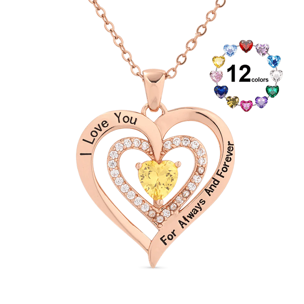 Gnoce "I Love You" Heart Birthstone Necklace