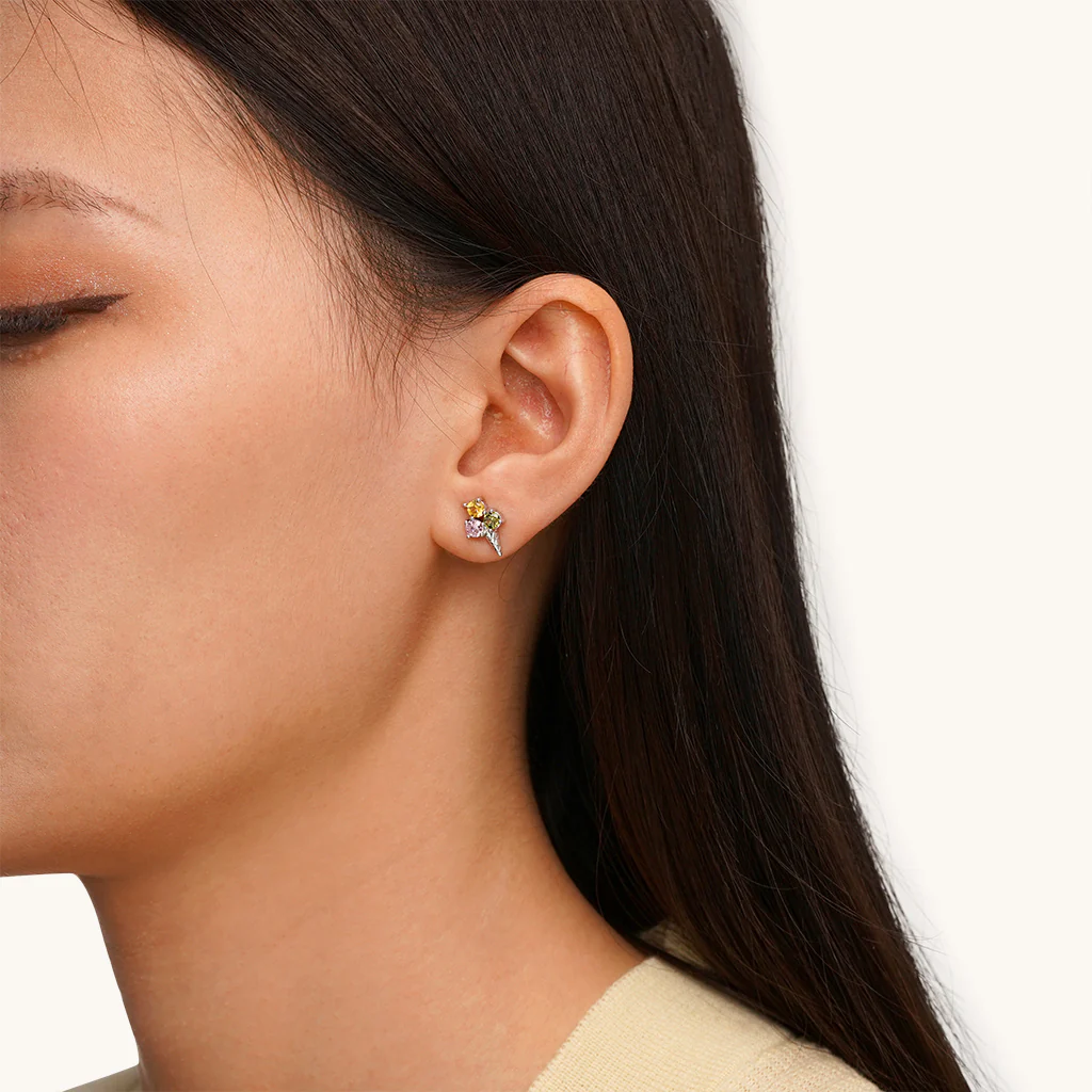 Gnoce Ice Cream Cone Stud Earrings Platinum-plated Silver Blend - Image 4