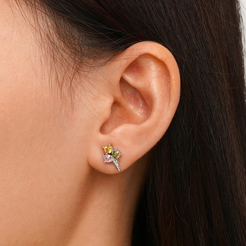 Gnoce Ice Cream Cone Stud Earrings Platinum-plated Silver Blend - Image 5