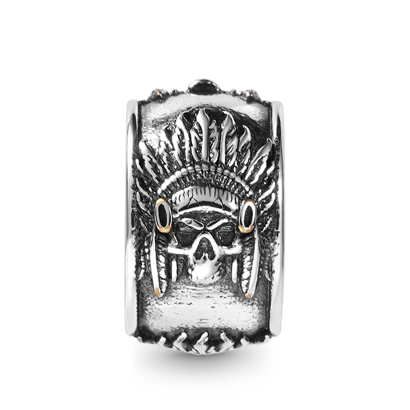 Indian Chief Skull Men's Charm Bead Sterling Siver fit Men's Bracelet Jewelry for Men