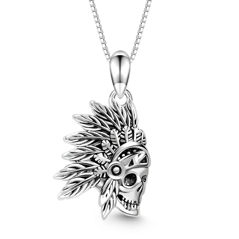 Gnoce Indian Blackened Skull Necklace Platinum-plated Silver Blend