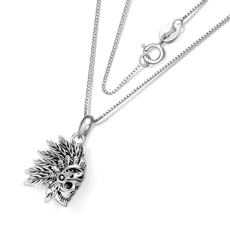 Gnoce Indian Blackened Skull Necklace Platinum-plated Silver Blend - Image 2