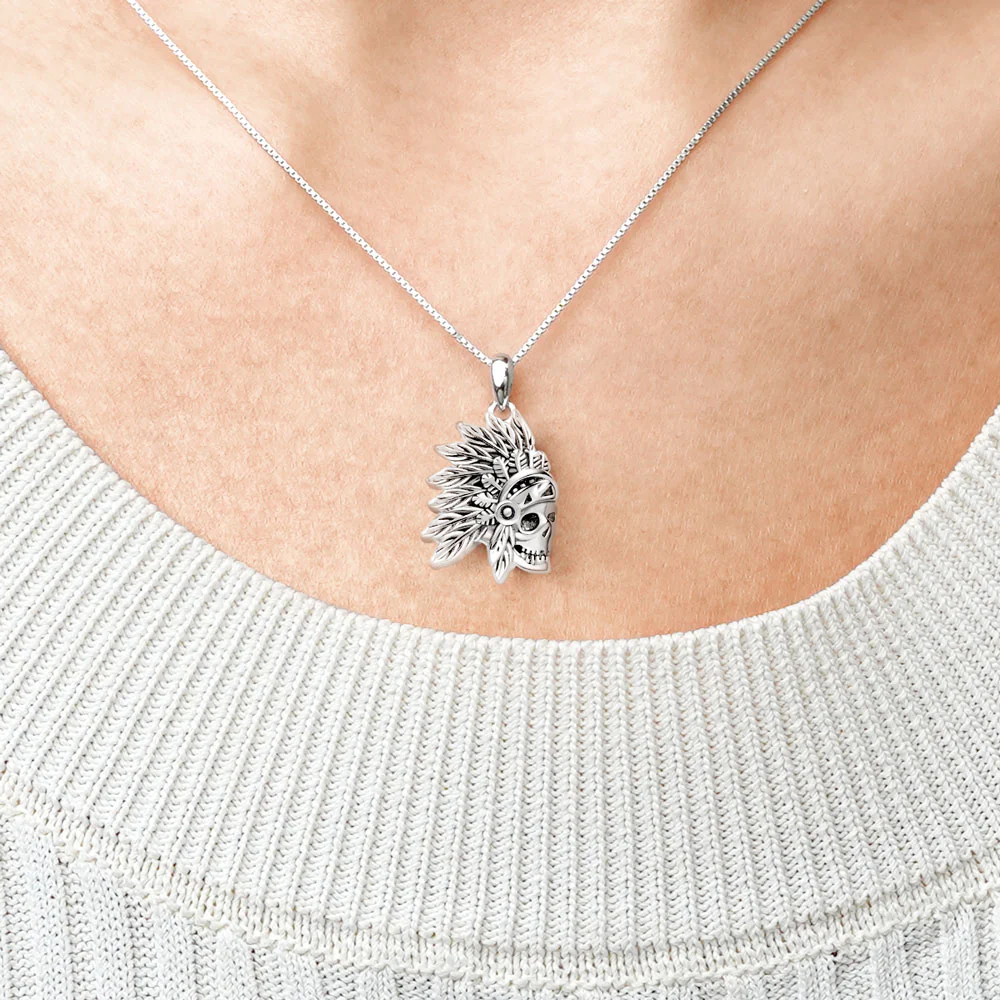 Gnoce Indian Blackened Skull Necklace Platinum-plated Silver Blend - Image 4