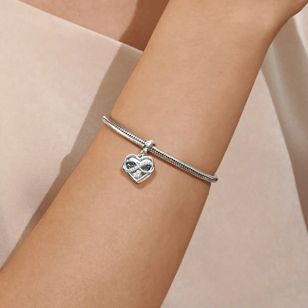 Gnoce Infinite Heart Personalized Photo Double Charm Platinum-plated Silver Blend - Image 5
