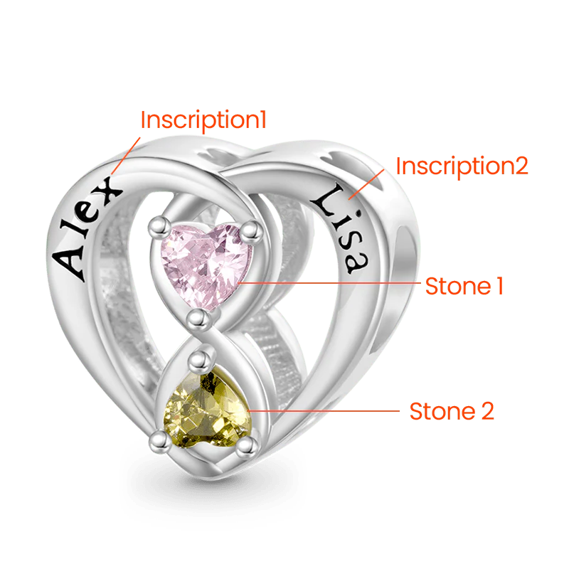 Gnoce Infinite Love Couple Engravable Birthstone Charm Platinum-plated Silver Blend - Image 2