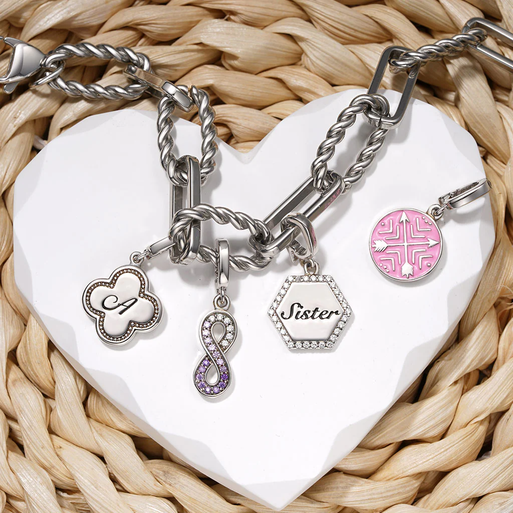 Gnoce Infinity Love Clasp Clusters Charm Platinum-plated Silver Blend - Image 3