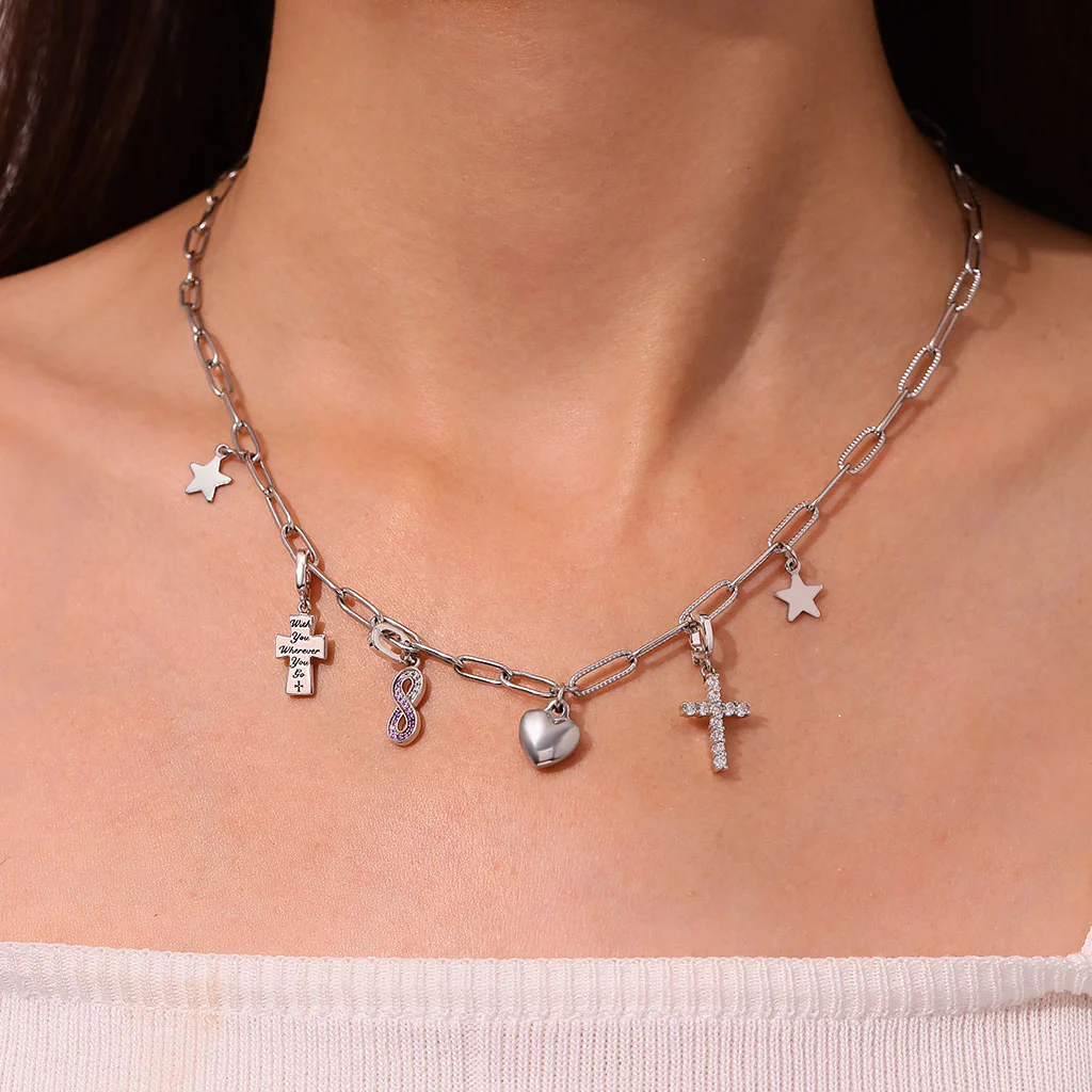 Gnoce Infinity Love Clasp Clusters Charm Platinum-plated Silver Blend - Image 5