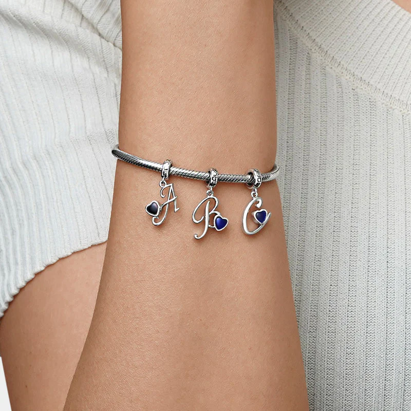 Gnoce Best Initial Letter Mood Charm Platinum-plated Silver Blend - Image 5