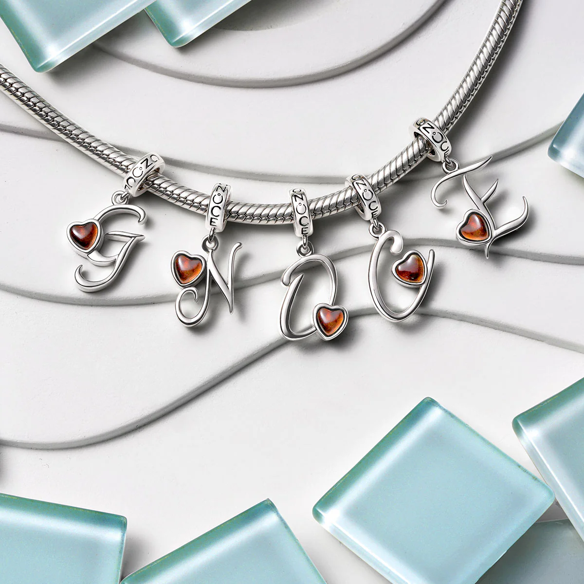 Gnoce Best Initial Letter Mood Charm Platinum-plated Silver Blend - Image 6