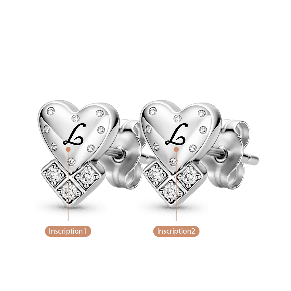Gnoce Personalized Inscription Double Heart Studs - Image 3