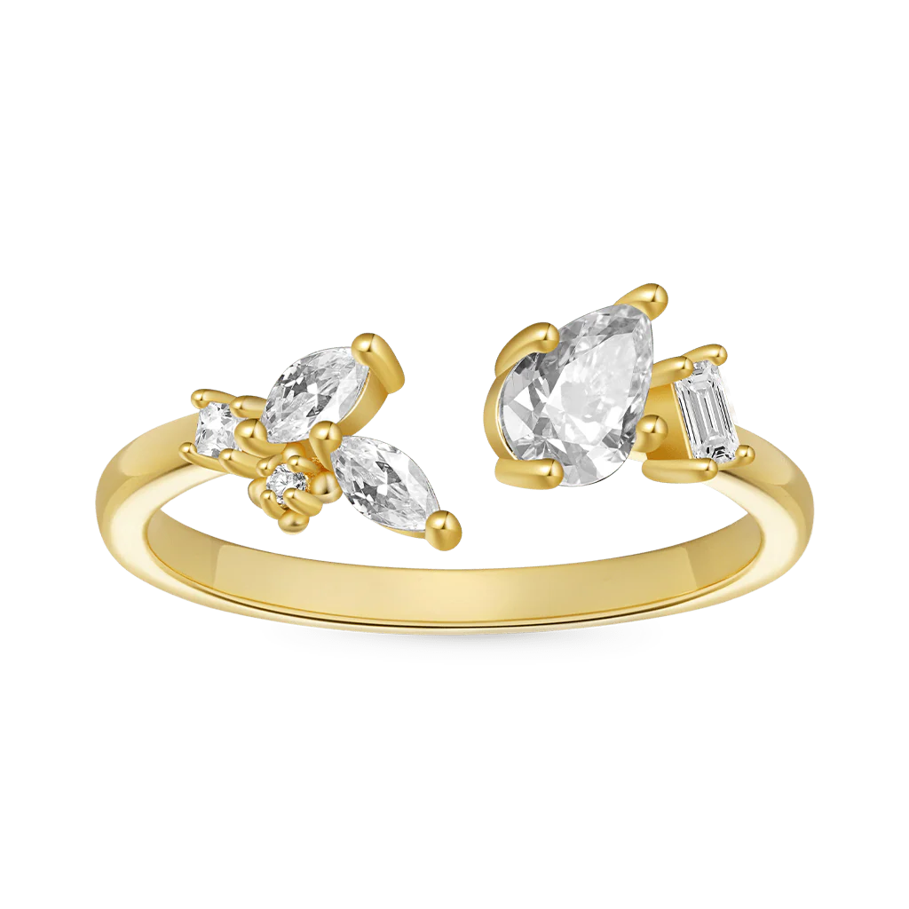 Gnoce Irregular Marquise Diamond Open Ring Platinum-plated Silver Blend