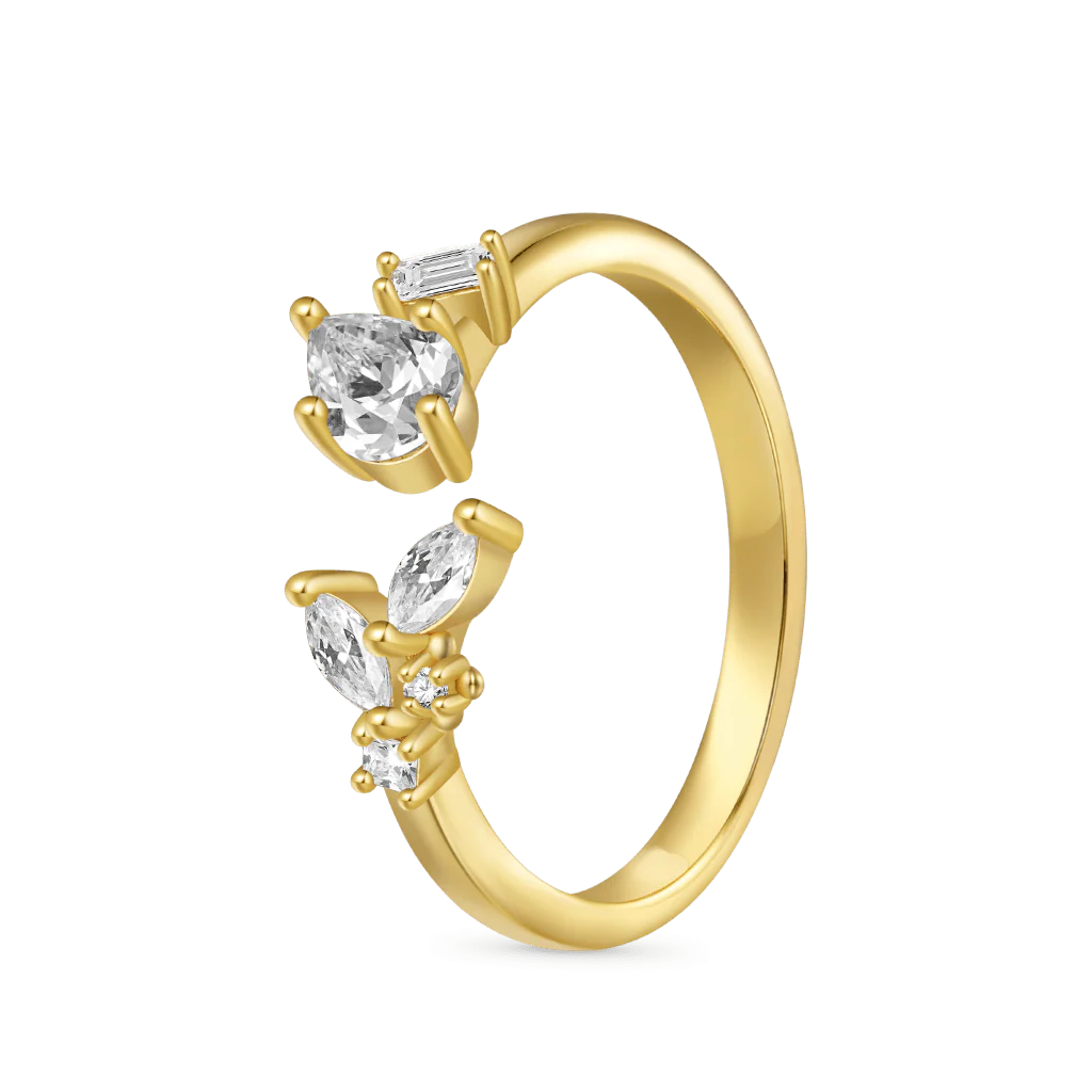 Gnoce Irregular Marquise Diamond Open Ring Platinum-plated Silver Blend - Image 2