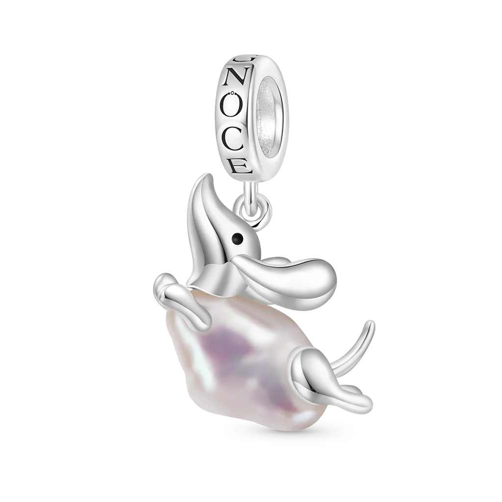 Gnoce Irregular Pearl Dachshund Dog Charm Platinum-plated Silver Blend