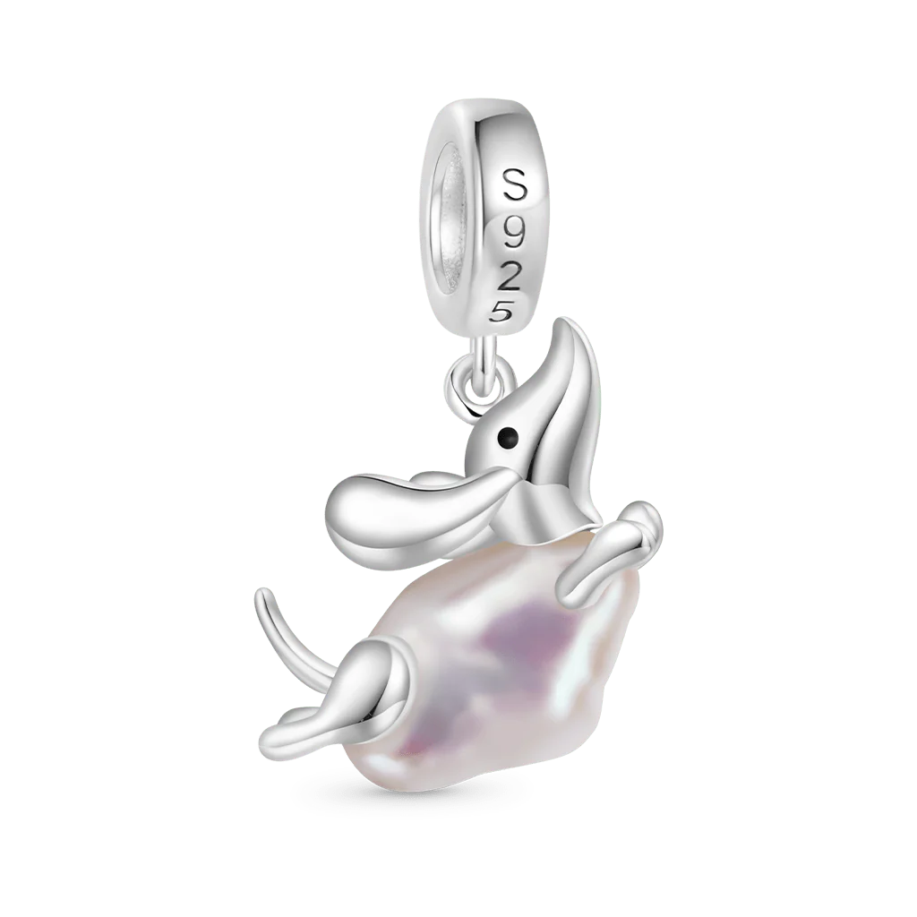 Gnoce Irregular Pearl Dachshund Dog Charm Platinum-plated Silver Blend - Image 2