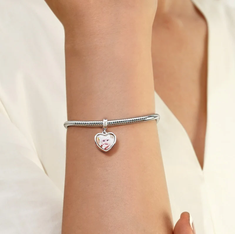 Gnoce Jan.Birthstone Heart Personalized Photo Charm Platinum-plated Silver Blend - Image 4