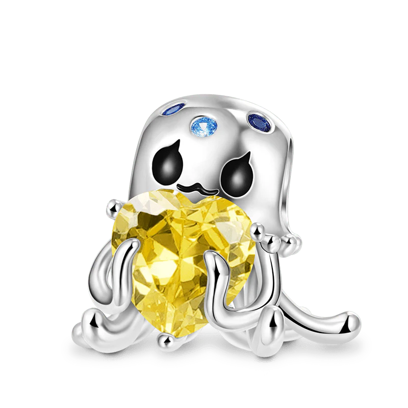 Jellyfish Embraces Heart Gemstone Charm Bead 925 Sterling Silver