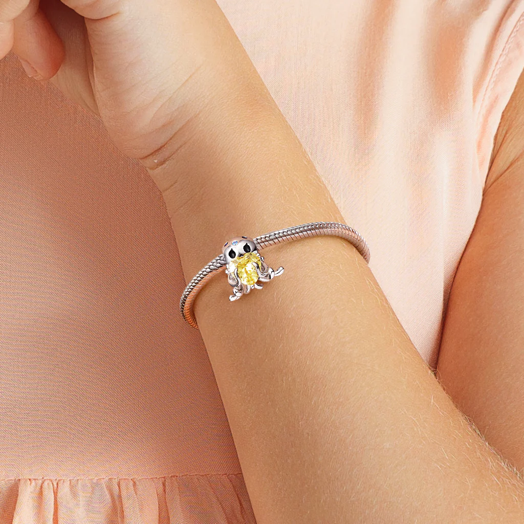 Jellyfish Embraces Heart Gemstone Charm Bead 925 Sterling Silver - Image 4