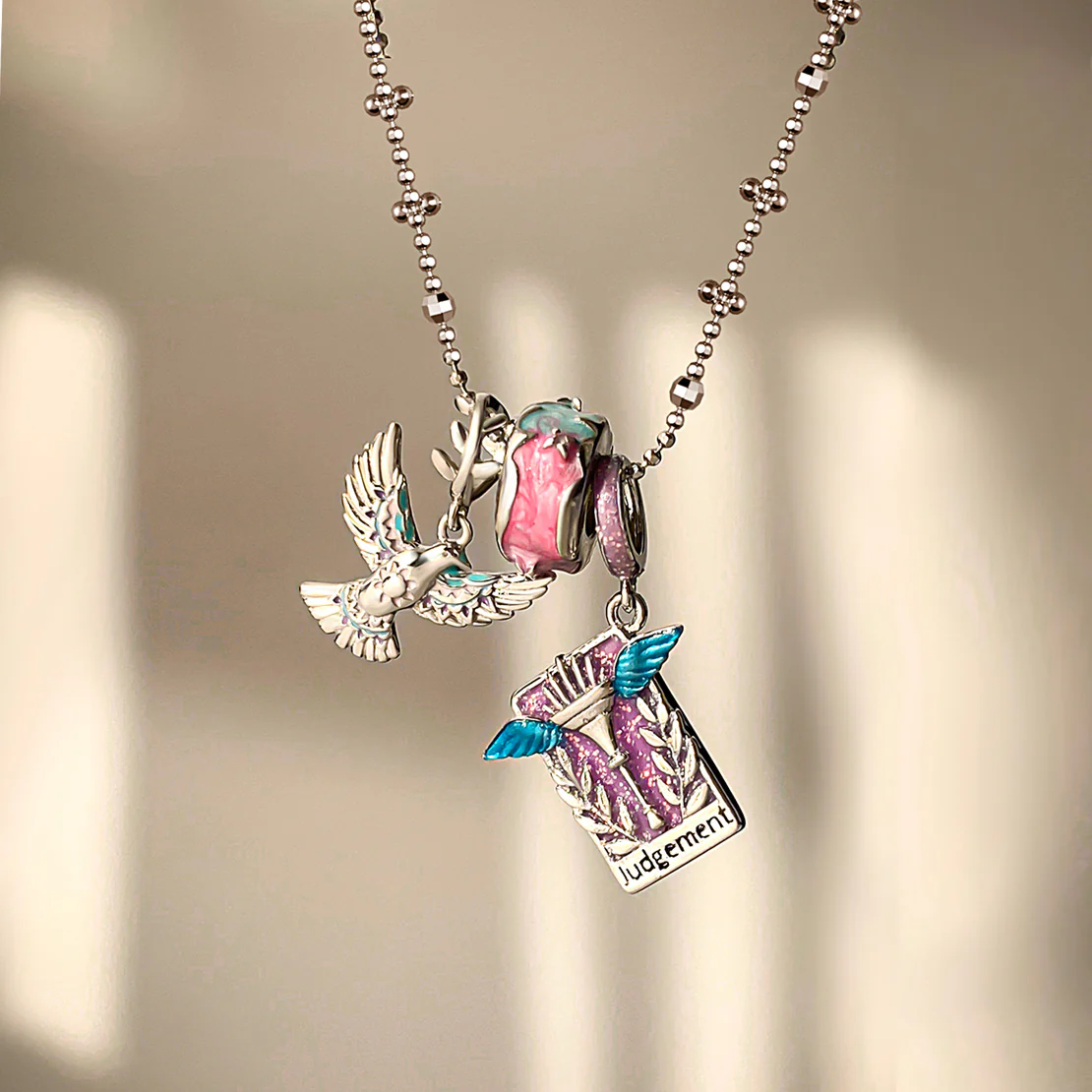 Gnoce Peace Dove and Judgement Tarot Pendant Necklace Set - Image 3
