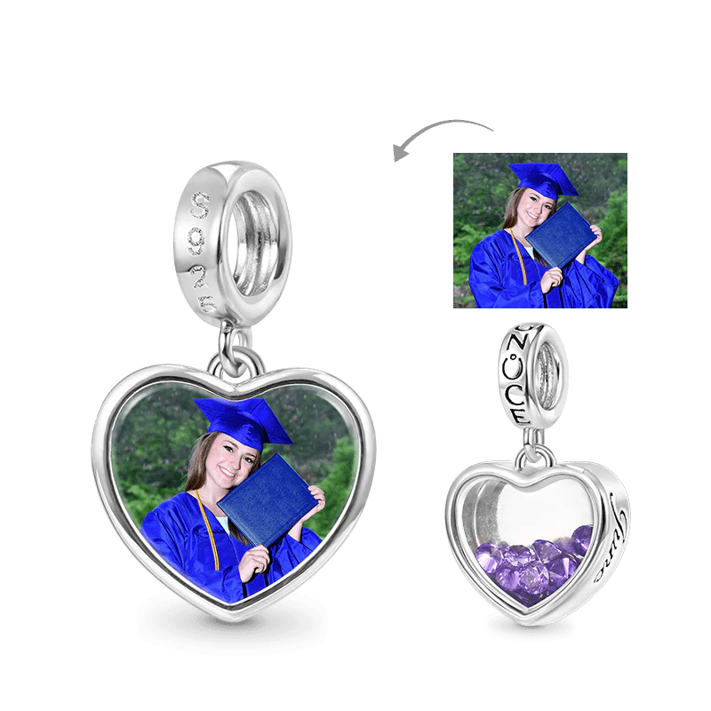 Gnoce Jun.Birthstone Heart Personalized Photo Charm Platinum-plated Silver Blend