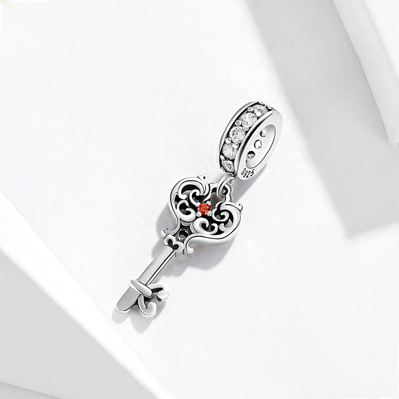 Key Pendant Dangle Charm Sterling Silver Inlaid with Crystal Gemstones - Image 2