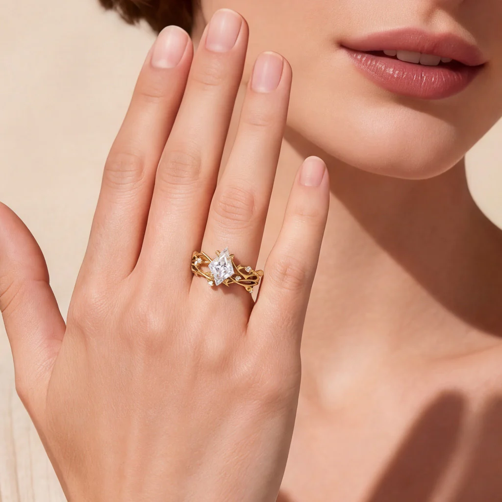 Gnoce Nature-Inspired Vines Kite-Cut Engagement Ring Set - Image 2