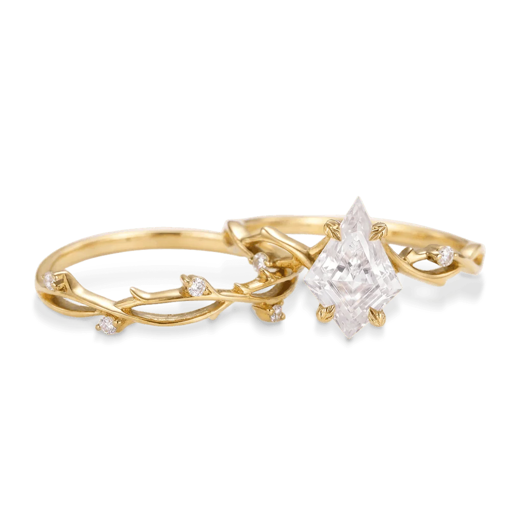 Gnoce Nature-Inspired Vines Kite-Cut Engagement Ring Set - Image 4