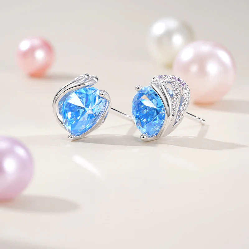 Gnoce Blue Knotted Heart Stud Earrings Platinum-plated Silver Blend - Image 2