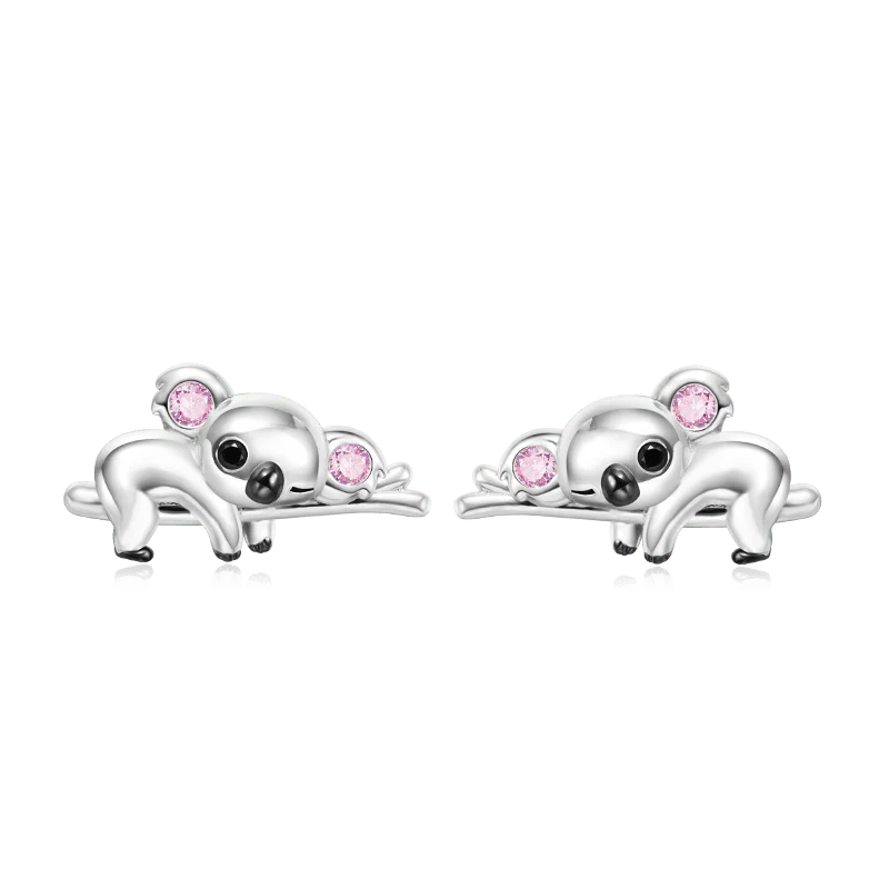 Gnoce Slothful Koala Bear Stud Earrings Platinum-plated Silver Blend