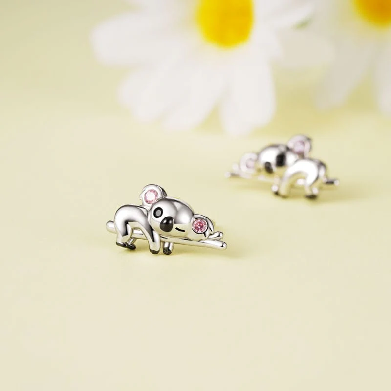 Gnoce Slothful Koala Bear Stud Earrings Platinum-plated Silver Blend - Image 2