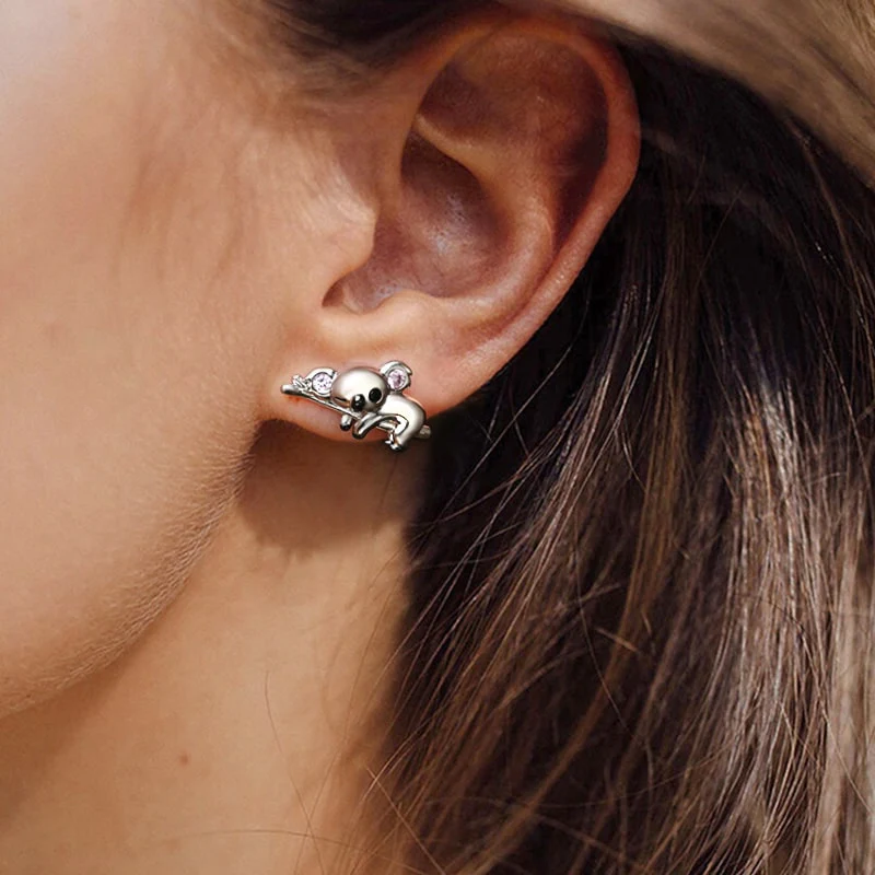 Gnoce Slothful Koala Bear Stud Earrings Platinum-plated Silver Blend - Image 3