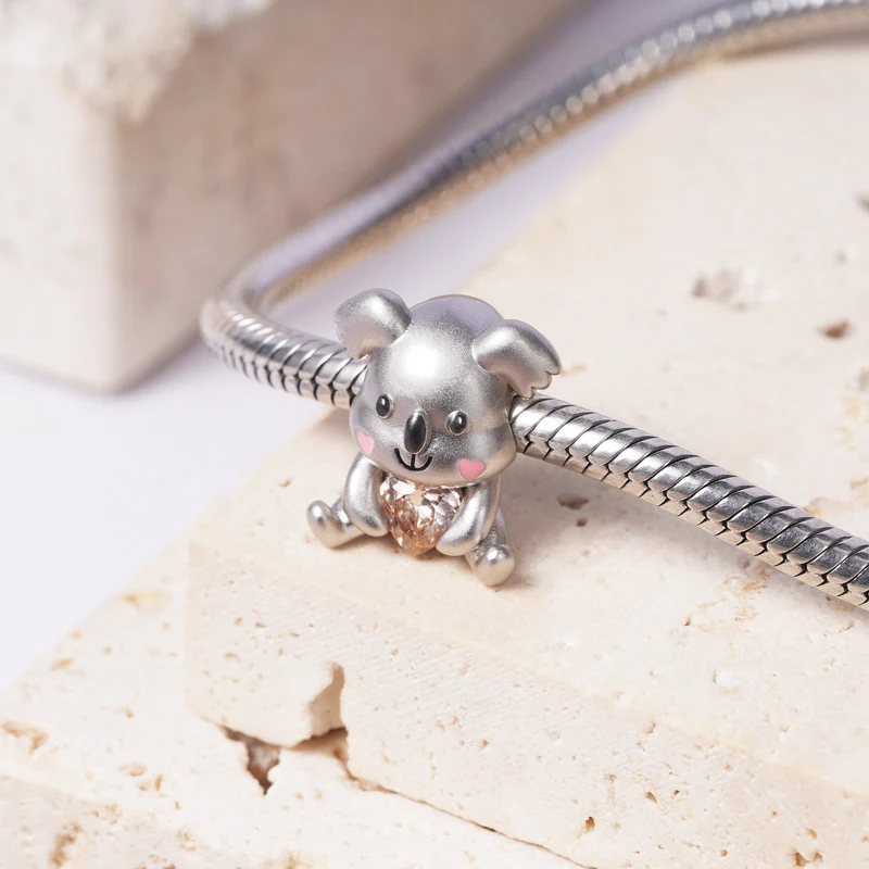 Gnoce Koala Embraces Heart Gemstone Charm Platinum-plated Silver Blend - Image 2