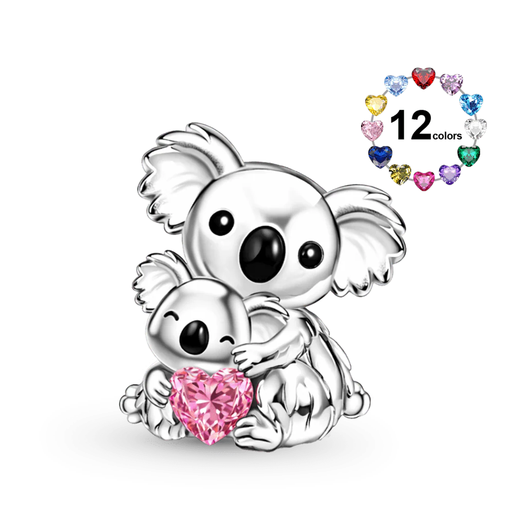 Gnoce  Koala Embraces Baby Personalized Heart Birthstone Charm