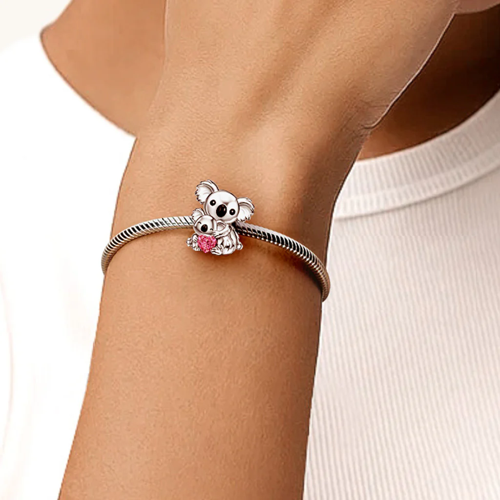 Gnoce  Koala Embraces Baby Personalized Heart Birthstone Charm - Image 2