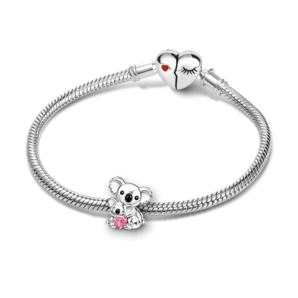 Gnoce  Koala Embraces Baby Personalized Heart Birthstone Charm - Image 3