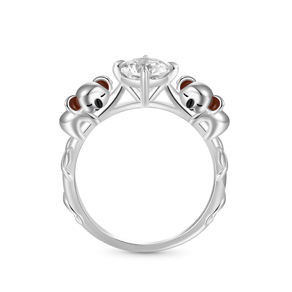 Gnoce Docile Koala Hug White Diamond Ring Platinum-plated Silver Blend