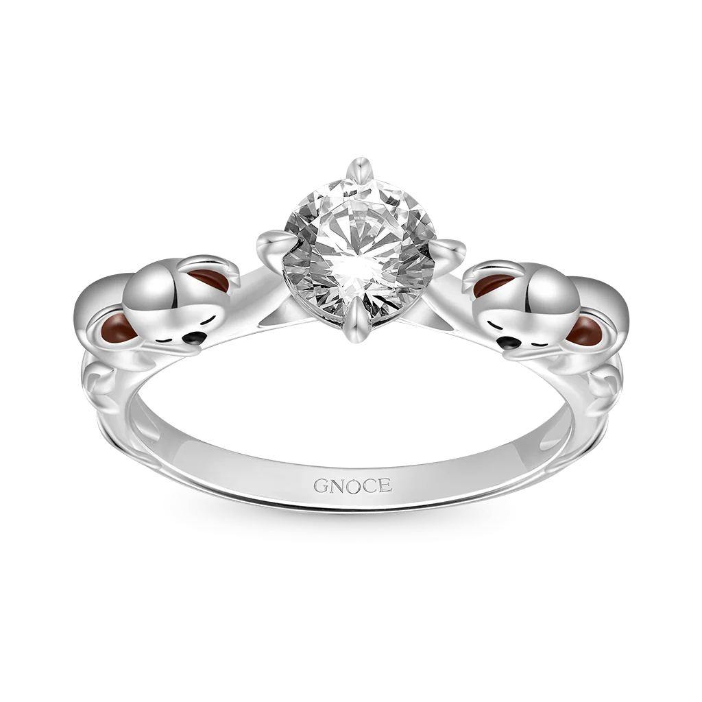 Gnoce Docile Koala Hug White Diamond Ring Platinum-plated Silver Blend - Image 2
