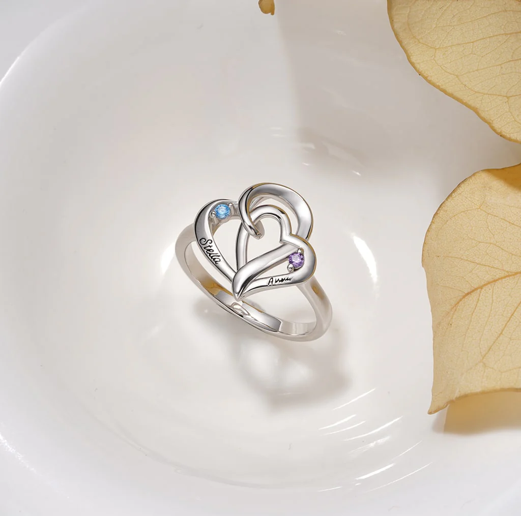 Gnoce Personalized Ladies' Double Heart Promise Ring - Image 4