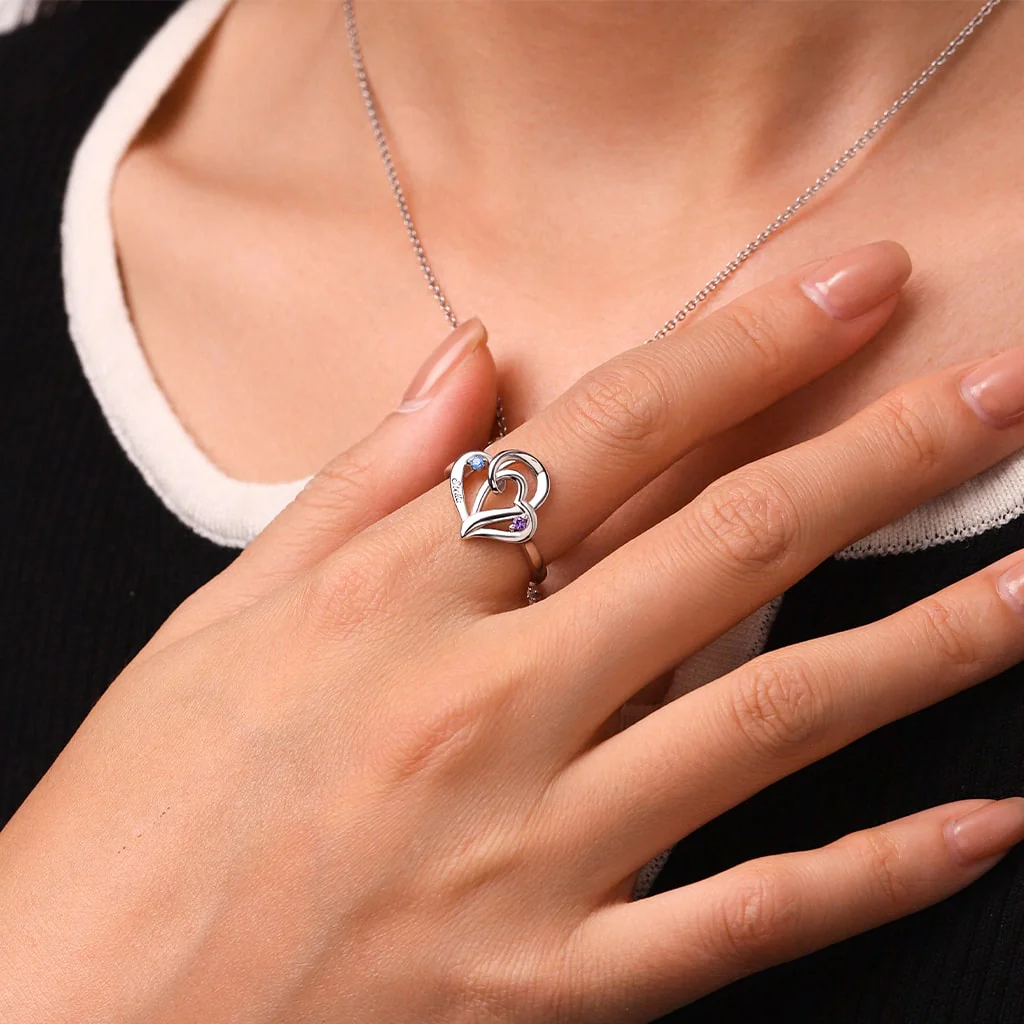 Gnoce Personalized Ladies' Double Heart Promise Ring - Image 5