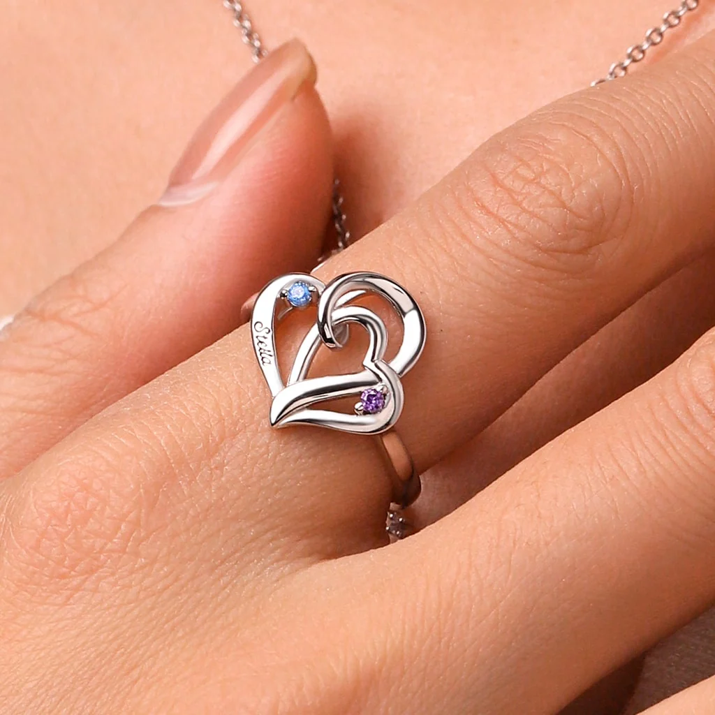 Gnoce Personalized Ladies' Double Heart Promise Ring - Image 6