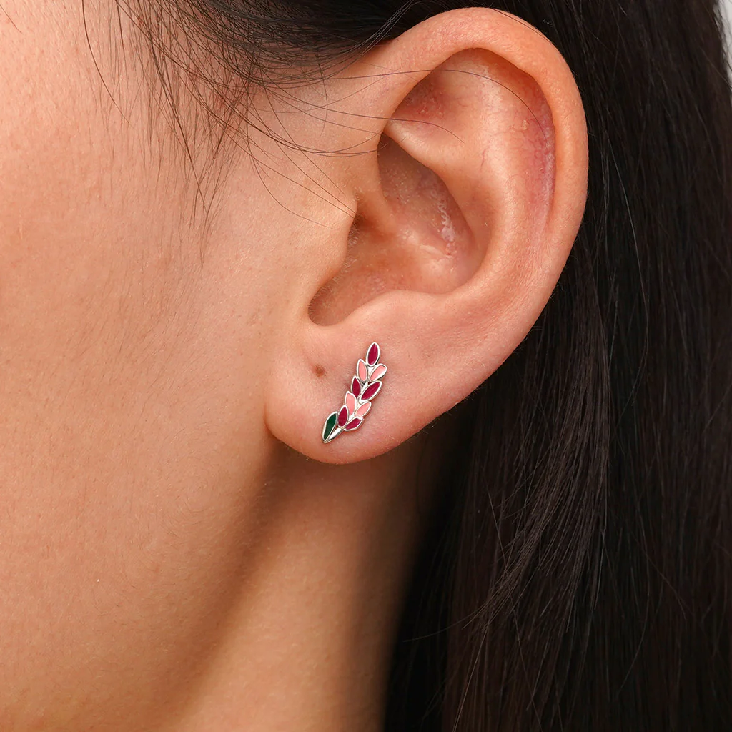Gnoce Birthday Flower Series Lavender Stud Earrings Platinum-plated Silver Blend - Image 5