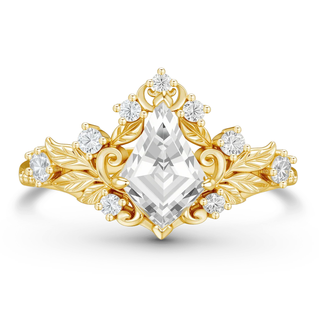 Gnoce Leaf Filigree Kite-Cut Moissanite Ring