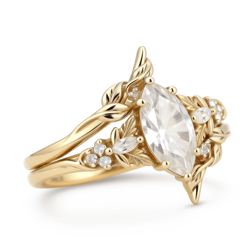 Gnoce Nature-Inspired Leaf & Vine Marquise-cut Engagement Ring Set - Image 5
