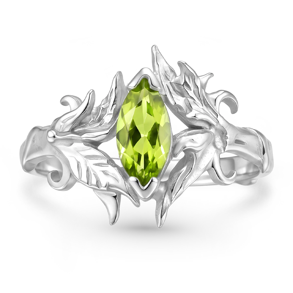Gnoce Leaf & Vine Marquise-Cut Engagement Ring Platinum-plated Silver Blend