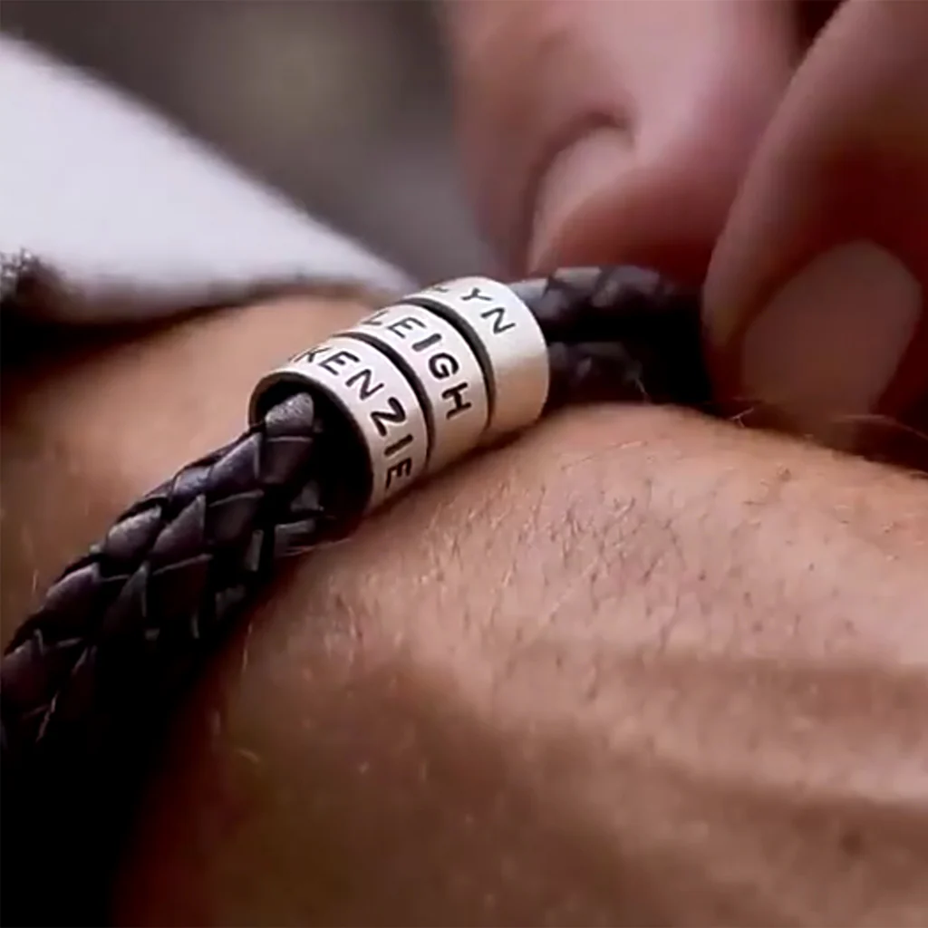 Gnoce Hip-hop Braided Leather Magnetic Clasp Multi-layer Engravable Bracelet - Image 5