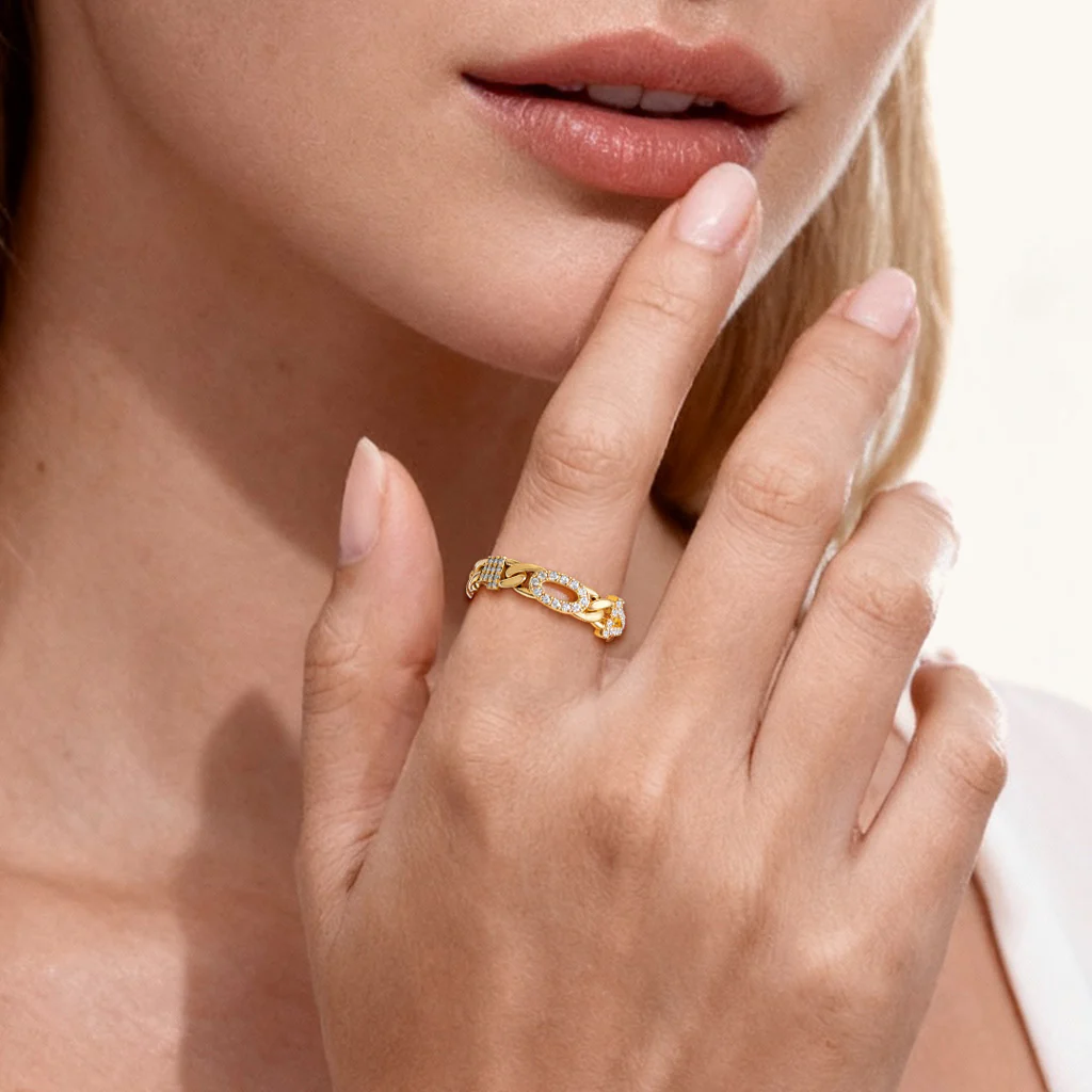 Gnoce Diamond Letter Curb Chain Ring with Custom Birthstone Friendship Jewelry - Image 2
