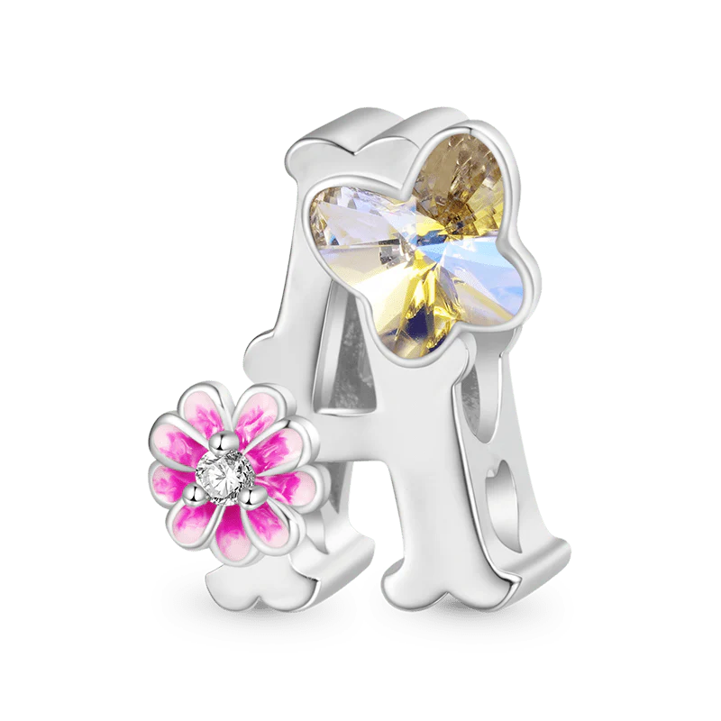 Gnoce Initial Letter Flower Personalized Charm Platinum-plated Silver Blend