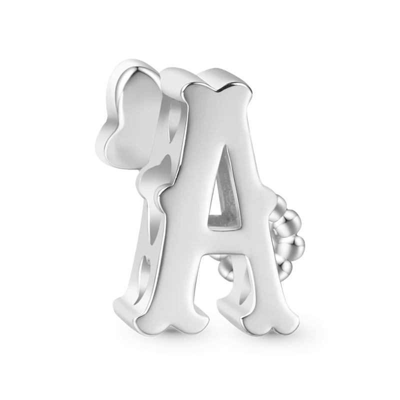 Gnoce Initial Letter Flower Personalized Charm Platinum-plated Silver Blend - Image 2
