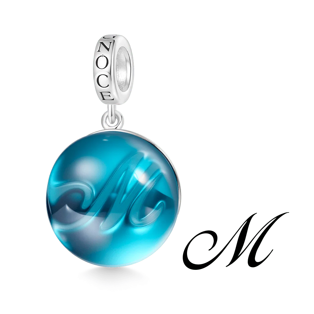 Gnoce Initial Letter Sea Glass Projection Charm Platinum-plated Silver Blend