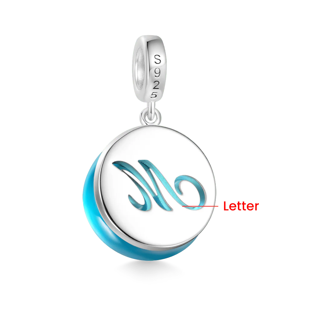 Gnoce Initial Letter Sea Glass Projection Charm Platinum-plated Silver Blend - Image 2